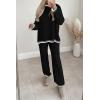 imagePRETTYGARDEN Womens 2 Piece Knit Sweater Outfit Casual Long Sleeve Pullover Wide Leg Pants Tracksuit Loungewear SetBlack