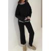 imagePRETTYGARDEN Womens 2 Piece Knit Sweater Outfit Casual Long Sleeve Pullover Wide Leg Pants Tracksuit Loungewear SetBlack