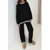 imagePRETTYGARDEN Womens 2 Piece Knit Sweater Outfit Casual Long Sleeve Pullover Wide Leg Pants Tracksuit Loungewear SetBlack