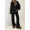 imagePRETTYGARDEN Womens 2 Piece Knit Sweater Outfit Casual Long Sleeve Pullover Wide Leg Pants Tracksuit Loungewear SetBlack