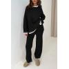 imagePRETTYGARDEN Womens 2 Piece Knit Sweater Outfit Casual Long Sleeve Pullover Wide Leg Pants Tracksuit Loungewear SetBlack