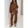 imagePRETTYGARDEN Womens 2 Piece Knit Sweater Outfit Casual Long Sleeve Pullover Wide Leg Pants Tracksuit Loungewear SetBrown