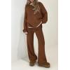 imagePRETTYGARDEN Womens 2 Piece Knit Sweater Outfit Casual Long Sleeve Pullover Wide Leg Pants Tracksuit Loungewear SetBrown