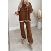 imagePRETTYGARDEN Womens 2 Piece Knit Sweater Outfit Casual Long Sleeve Pullover Wide Leg Pants Tracksuit Loungewear SetBrown