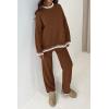 imagePRETTYGARDEN Womens 2 Piece Knit Sweater Outfit Casual Long Sleeve Pullover Wide Leg Pants Tracksuit Loungewear SetBrown
