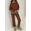 imagePRETTYGARDEN Womens 2 Piece Knit Sweater Outfit Casual Long Sleeve Pullover Wide Leg Pants Tracksuit Loungewear SetBrown