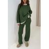 imagePRETTYGARDEN Womens 2 Piece Knit Sweater Outfit Casual Long Sleeve Pullover Wide Leg Pants Tracksuit Loungewear SetDark Green