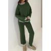imagePRETTYGARDEN Womens 2 Piece Knit Sweater Outfit Casual Long Sleeve Pullover Wide Leg Pants Tracksuit Loungewear SetDark Green