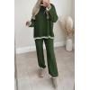imagePRETTYGARDEN Womens 2 Piece Knit Sweater Outfit Casual Long Sleeve Pullover Wide Leg Pants Tracksuit Loungewear SetDark Green