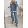 imagePRETTYGARDEN Womens 2 Piece Knit Sweater Outfit Casual Long Sleeve Pullover Wide Leg Pants Tracksuit Loungewear SetHaze Blue