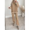 imagePRETTYGARDEN Womens 2 Piece Knit Sweater Outfit Casual Long Sleeve Pullover Wide Leg Pants Tracksuit Loungewear SetKhaki