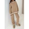imagePRETTYGARDEN Womens 2 Piece Knit Sweater Outfit Casual Long Sleeve Pullover Wide Leg Pants Tracksuit Loungewear SetKhaki