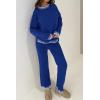 imagePRETTYGARDEN Womens 2 Piece Knit Sweater Outfit Casual Long Sleeve Pullover Wide Leg Pants Tracksuit Loungewear SetRoyal Blue
