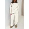imagePRETTYGARDEN Womens 2 Piece Knit Sweater Outfit Casual Long Sleeve Pullover Wide Leg Pants Tracksuit Loungewear SetWhite