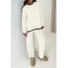 imagePRETTYGARDEN Womens 2 Piece Knit Sweater Outfit Casual Long Sleeve Pullover Wide Leg Pants Tracksuit Loungewear SetWhite
