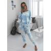 imagePRETTYGARDEN Womens Tie Dye Two Piece Pajamas Set Casual Long Sleeve Sweatshirt with Long Pants LoungewearBlue
