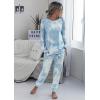 imagePRETTYGARDEN Womens Tie Dye Two Piece Pajamas Set Casual Long Sleeve Sweatshirt with Long Pants LoungewearBlue