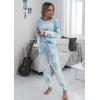 imagePRETTYGARDEN Womens Tie Dye Two Piece Pajamas Set Casual Long Sleeve Sweatshirt with Long Pants LoungewearBlue