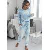 imagePRETTYGARDEN Womens Tie Dye Two Piece Pajamas Set Casual Long Sleeve Sweatshirt with Long Pants LoungewearBlue