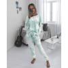 imagePRETTYGARDEN Womens Tie Dye Two Piece Pajamas Set Casual Long Sleeve Sweatshirt with Long Pants LoungewearGreen