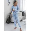 imagePRETTYGARDEN Womens Tie Dye Two Piece Pajamas Set Casual Long Sleeve Sweatshirt with Long Pants LoungewearGrey