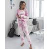 imagePRETTYGARDEN Womens Tie Dye Two Piece Pajamas Set Casual Long Sleeve Sweatshirt with Long Pants LoungewearPink