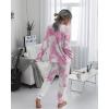 imagePRETTYGARDEN Womens Tie Dye Two Piece Pajamas Set Casual Long Sleeve Sweatshirt with Long Pants LoungewearPink