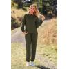 imagePRETTYGARDEN Womens Tie Dye Two Piece Pajamas Set Casual Long Sleeve Sweatshirt with Long Pants LoungewearSolid Army Green