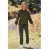 imagePRETTYGARDEN Womens Tie Dye Two Piece Pajamas Set Casual Long Sleeve Sweatshirt with Long Pants LoungewearSolid Army Green