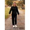 imagePRETTYGARDEN Womens Tie Dye Two Piece Pajamas Set Casual Long Sleeve Sweatshirt with Long Pants LoungewearSolid Black
