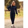 imagePRETTYGARDEN Womens Tie Dye Two Piece Pajamas Set Casual Long Sleeve Sweatshirt with Long Pants LoungewearSolid Navy