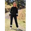 imagePRETTYGARDEN Womens Tie Dye Two Piece Pajamas Set Casual Long Sleeve Sweatshirt with Long Pants LoungewearStriped Black