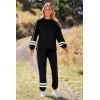 imagePRETTYGARDEN Womens Tie Dye Two Piece Pajamas Set Casual Long Sleeve Sweatshirt with Long Pants LoungewearStriped Black