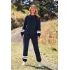 imagePRETTYGARDEN Womens Tie Dye Two Piece Pajamas Set Casual Long Sleeve Sweatshirt with Long Pants LoungewearStriped Navy