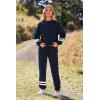 imagePRETTYGARDEN Womens Tie Dye Two Piece Pajamas Set Casual Long Sleeve Sweatshirt with Long Pants LoungewearStriped Navy