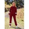 imagePRETTYGARDEN Womens Tie Dye Two Piece Pajamas Set Casual Long Sleeve Sweatshirt with Long Pants LoungewearStriped Wine Red