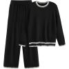 imagePRETTYGARDEN Womens 2 Piece Knit Sweater Outfit Casual Long Sleeve Pullover Wide Leg Pants Tracksuit Loungewear SetBlack