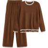 imagePRETTYGARDEN Womens 2 Piece Knit Sweater Outfit Casual Long Sleeve Pullover Wide Leg Pants Tracksuit Loungewear SetBrown