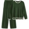 imagePRETTYGARDEN Womens 2 Piece Knit Sweater Outfit Casual Long Sleeve Pullover Wide Leg Pants Tracksuit Loungewear SetDark Green