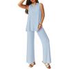 imagePRETTYGARDEN Womens 2 Piece Lounge Set 2025 Summer Casual Loose Tank Top Wide Leg Pants Matching Travel Outfits TracksuitLight Blue