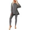 imagePRETTYGARDEN Womens 2 Piece Outfits Casual Long Sleeve Tunic Tops Legging Pants Matching Lounge Sets SweatsuitsDark Grey