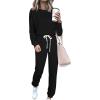 imagePRETTYGARDEN Womens Tie Dye Two Piece Pajamas Set Casual Long Sleeve Sweatshirt with Long Pants LoungewearSolid Black