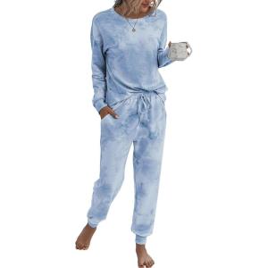 imagePRETTYGARDEN Womens Tie Dye Two Piece Pajamas Set Casual Long Sleeve Sweatshirt with Long Pants LoungewearGrey