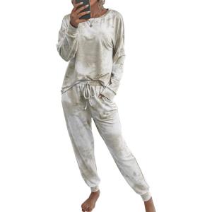 imagePRETTYGARDEN Womens Tie Dye Two Piece Pajamas Set Casual Long Sleeve Sweatshirt with Long Pants LoungewearKhaki
