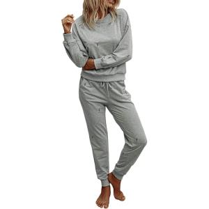 imagePRETTYGARDEN Womens Tie Dye Two Piece Pajamas Set Casual Long Sleeve Sweatshirt with Long Pants LoungewearSolidgrey