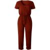 imagePRETTYGARDEN Jumpsuits for Women 2025 Spring Summer Casual Dressy Short Sleeve Romper Airport Vacation Travel OutfitsBrick Red