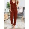 imagePRETTYGARDEN Jumpsuits for Women 2025 Spring Summer Casual Dressy Short Sleeve Romper Airport Vacation Travel OutfitsBrick Red