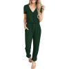 imagePRETTYGARDEN Jumpsuits for Women 2025 Spring Summer Casual Dressy Short Sleeve Romper Airport Vacation Travel OutfitsDark Green