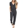 imagePRETTYGARDEN Jumpsuits for Women 2025 Spring Summer Casual Dressy Short Sleeve Romper Airport Vacation Travel OutfitsDark Grey