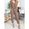 imagePRETTYGARDEN Jumpsuits for Women 2025 Spring Summer Casual Dressy Short Sleeve Romper Airport Vacation Travel OutfitsDark Khaki